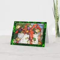 Elf Help Wrapping Your Christmas Present Holiday Card