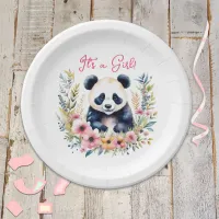 Panda Bear in Flowers Girl's It's a Girl Paper Plates