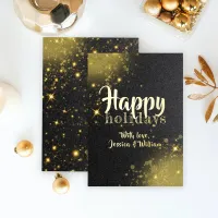 Gold And Black Sparkly Trendy Chic Happy Holidays Foil Holiday Card