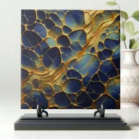 Luxurious Deep Navy Blue Gold Abstract Organic  Ceramic Tile