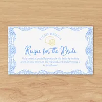 Recipe Request Card for Lemon & Blue Bridal Shower