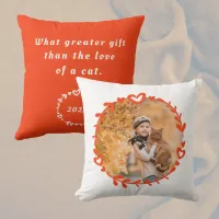 Cat Lover's Photo & Quote Orange Throw Pillow