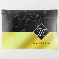 Elegant Black Marble & Gold / Brass Foil Monogram Trinket Tray
