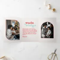 Frosty Peppermint Cozy Vibes Retro Christmas Photo Tri-Fold Holiday Card