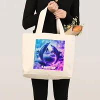 Monogram Blue & Purple Dolphins Ocean | Large Tote Bag