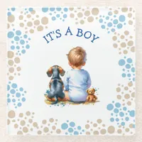 It's a Boy | Baby and Dachshund Puppy Baby Shower Glass Coaster