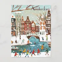 Travel to Amsterdam at Winter Postcard