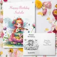 Cute Anime Girl with Violin on Mushroom Birthday Card