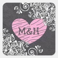 Chalkboard Black & Pink Heart  Wedding Stickers