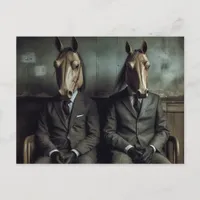 Two Horses in Suits AI Art Postcard