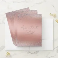 Rose Gold Brushed Metal Glitter Monogram | Pocket Folder