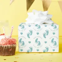 Teal Glitter Baby Feet Personalized Baby Shower Wrapping Paper