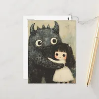 Adorable Girl and Her Monster Friend Fantasy Postcard