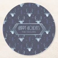 Deer Antlers Arrows Christmas Pattern Blue ID861 Round Paper Coaster