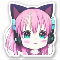 Kawaii Girl with Headphones on Sticker