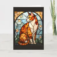 Stained Glass Style Orange and White Cat  Card
