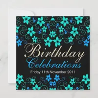 Pretty Blues Floral Birthday Invitation