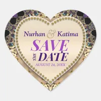 Purple Gold Brocade Save the Date Sticker