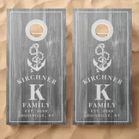 Family Name Nautical Anchor Rustic Wood Monogram Cornhole Set