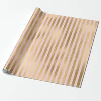Pink and Gold Paris Shimmer Foil Stripes Pattern Wrapping Paper