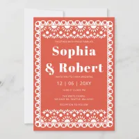 Mexican Fiesta Red Papel Picado Boho Wedding Invitation