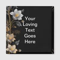 Elegant Black and Gold Floral Frame Fridge Magnet