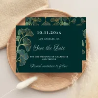 Wedding emerald green ginkgo greenery save the date