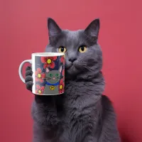 custom gray cat with flowers personalize initial  coffee mug