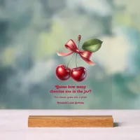 Guess How Many Cherries in the Jar? Birthday Party Acrylic Sign