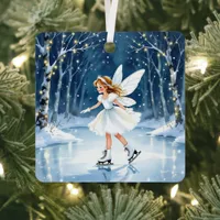 Christmas Fairy Ice Skating in an Enchanted Forest Metal Ornament
