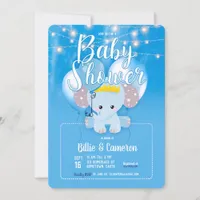 Blue Balloons Baby Elephant Script Baby Shower Invitation