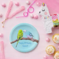 Cute budgie couple - personalizable paper plates