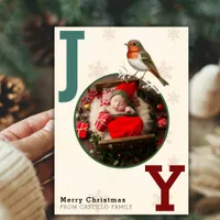 JOY Merry Christmas Photo Winter Bird  Holiday Card