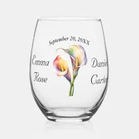 Elegant Watercolor Calla Lilies Romantic Floral Stemless Wine Glass