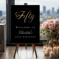 Black gold typography birthday party welcome foam board