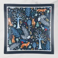 Winter Woodland Blue/Gold ID785 Trinket Tray