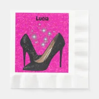 Black Glitter High Heel Shoe on Bright Pink | Napkins