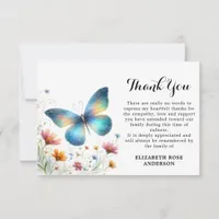 Funeral Watercolor Wildflowers Butterfly Memorial  Thank You Card