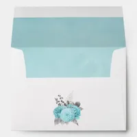 Aqua and Silver Vintage Shabby Roses Wedding Envelope