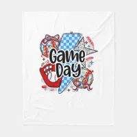Baseball Game Day Retro Tis The Season Checkered Fleece Blanket