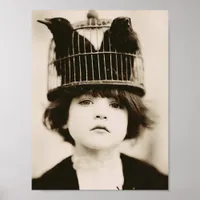 Woman With Bird Cage Hat Poster