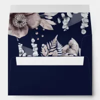 Rustic Navy Mauve Floral Botanical Wedding Envelope