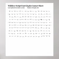 Wildlove Script Font Glyphs Contact Sheet Poster