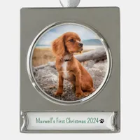 Personalized Photo Dogs First Christmas 2024 Silver Plated Banner Ornament