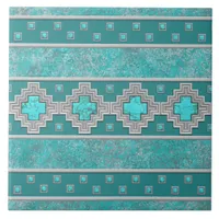 Southwest Turquoise Stone Geometric Pattern Ceramic Tile