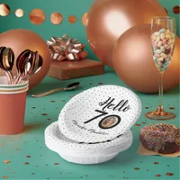 Hello 70 Black & White Dots Photo & Name Birthday Paper Bowls