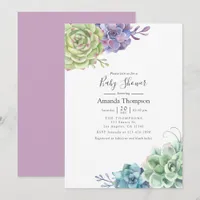 Watercolor Cactus Succulents Baby Shower Invitation