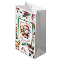 Cute Santa and Reindeer Personalized Christmas Small Gift Bag