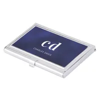 Navy blue white monogram initials minimalist business card case