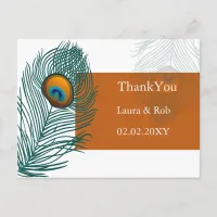 orange peacock wedding Thank You Postcard